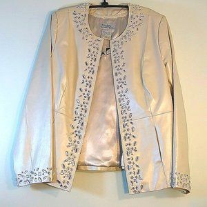 Bradley Bayou Gold Jewel Embellished Leather Jacket, size large
